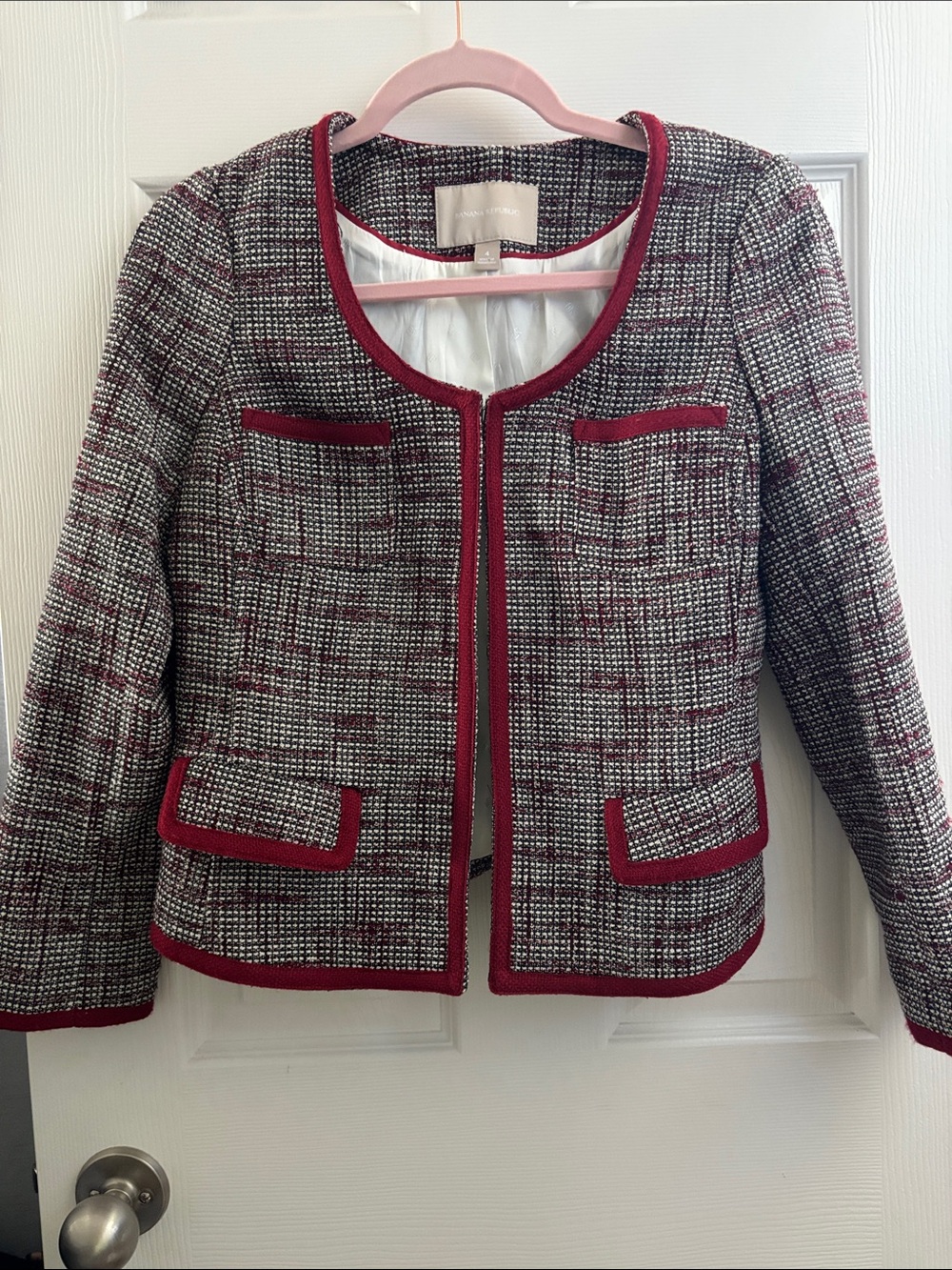Banana Republic Tweed Jacket with Burgundy Trim